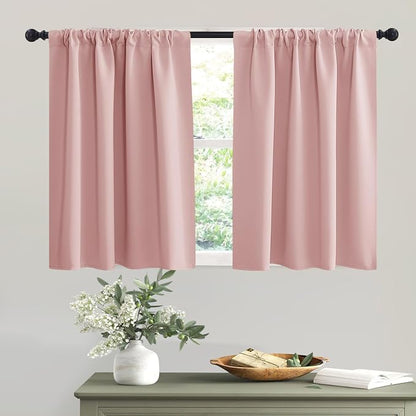 RYB HOME Cafe Blackout Curtains 30 inch Length, Short Window Curtain Tiers | Light UV Heat Blocking,Energy Saving,Privacy Protection,For Basement Bathroom Kitchen Window,W29 x L30,Peach Blush,2 Panels by RYBHOME