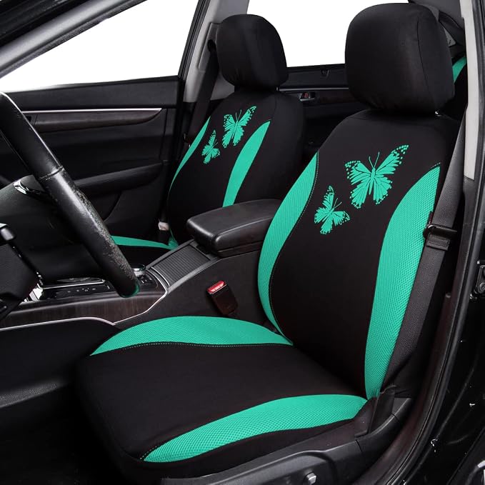 Flying Banner Butterfly car seat Covers ful Set Fashion Universal Lady Woman Female Rear Bench Split Colorized (Full Set, Mint Green) - Image 3
