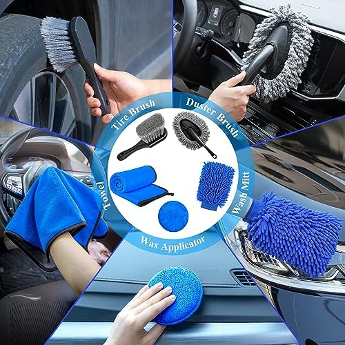 31Pcs Car Detailing Brush Set, Car Detailing Kit, Auto Detailing Drill Brush Set, Car Detailing Brushes, Car Wash Cleaning Tools Kit for Interior, Exterior, Wheels, Blue - Image 5
