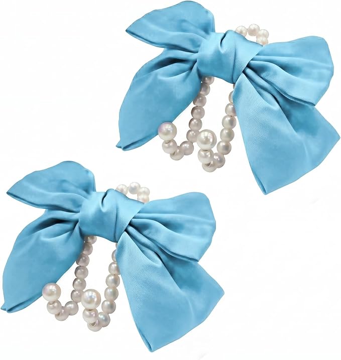 2 PCS Bow Pearl Car Seat Headrest Hook – Cute Purse Hook for Car, Girly Interior Decoration Accessories Hook Hanger, Seatback Holder for Purses & Bags, Elegant Car Organizer (Sky Blue) - Image 4