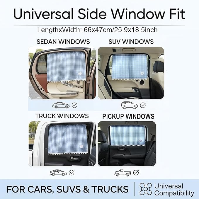 Car Side Window Curtain Sun Shade of 2,Sun Shade with Suction Cup,Car Side Curtains for Vehicle Windows, Sun Shade Privacy Screen (Blue) - Image 2
