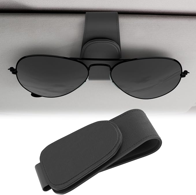 BFXM Sunglass Holder for Car, Car Accessories Interior, Leather Clip Magnetic Car Sunglass Holder, Cars Sun Visor Ticket Card Clip, Universal Truck Accessories (Black) | Eyeglass Hanger Clip for Car Sun Visor, Car Sun Visor Ticket and Card Clip by BFXM