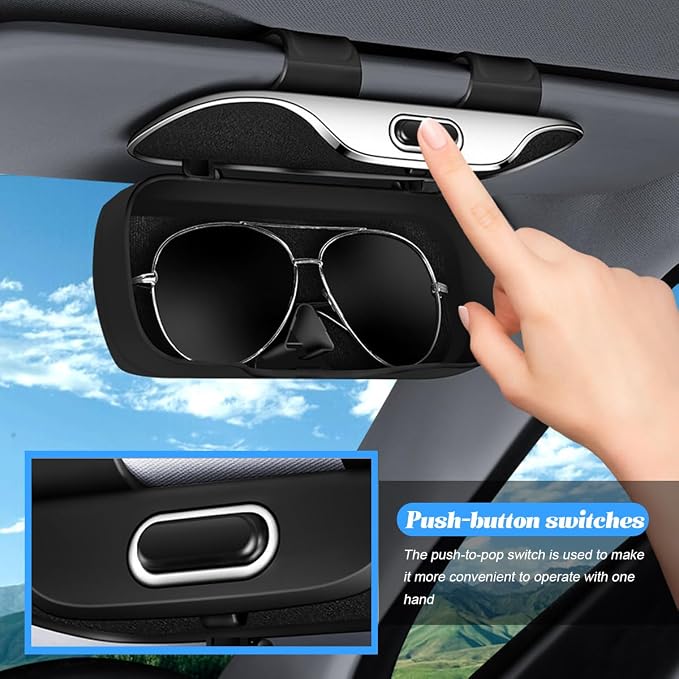 Sunglasses Holder for Car Sun Visor, Convenient Vehicle Visor Eyeglasses Organizer Case, Automotive Interior Glasses Hanger Protective Storage Box, Universal for Vehicles (Brown) - Image 6