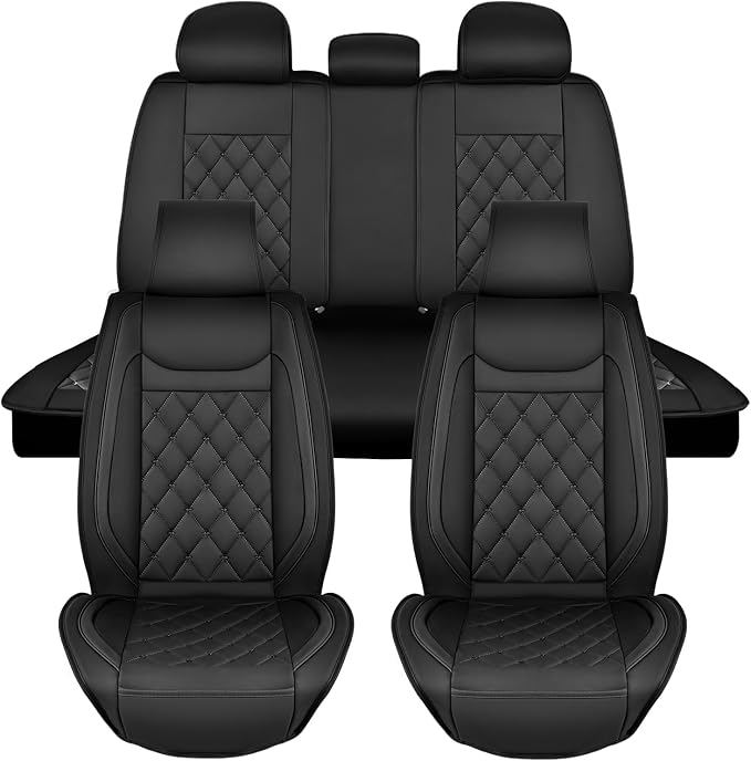 Nilight 5 Car Seat Covers Waterproof Faux Leather Cushions Universal Fit | 5 Passenger Cars Hyundai Honda Accord Kia Civic Corolla Camry CR-V RAV4 Fusion SUV Truck (Full Set, Black) by Nilight