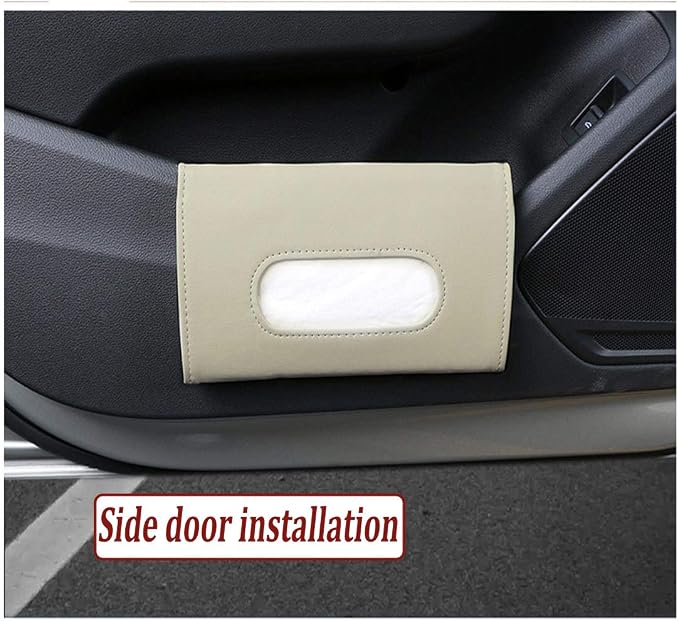 Car Tissue Holder for Sun Visor, PU Leather Napkin Case Box Beige | Car napkin box mounts on visor/back seat in seconds, quick reload, handy for drivers and passengers, fits cars, trucks & SUVs - Image 4