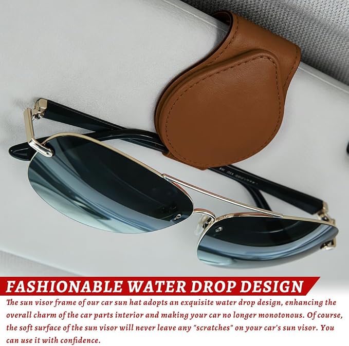 Sunglasses Holders for Car Visor, PU Leather Car Organizer, Magnetic Glasses Holder and Ticket Card Clip, Multi-Functional Auto Sun Visor Eyeglass Holder for Most Vehicles (Brown) - Image 3