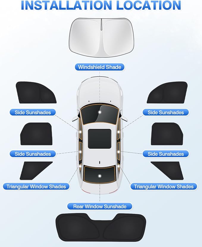 Canvcle Windshield Sun Shade for Ford Bronco Sport 2021-2025 2026 Side Rear Window Shade Cover Set Window Sun Visor Blocker Privacy Protection Keep Vehicle Cool Black 8PCS - Image 6