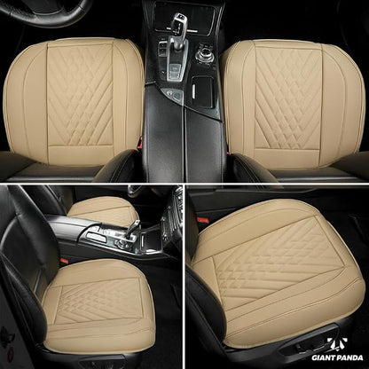 GIANT PANDA 2pcs Front Car Seat Covers Bottom Seat Covers, PU Leather Driver Car Seat Protectors Fits 95% of Vehicles, Wrapping Around The Bottom (Beige) - Image 2