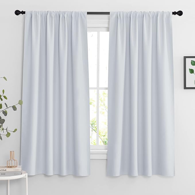 RYB HOME Curtains for Bedroom Living Room Nursery Office 63 inches Long | Thermal Insulated, Privacy Protection, Rod Pocket, Drapes for Office Home Theater, W42 x L63, Greyish White, 2 Panels by RYBHOME
