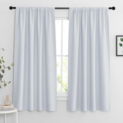 RYB HOME Curtains for Bedroom Living Room Nursery Office 63 inches Long | Thermal Insulated, Privacy Protection, Rod Pocket, Drapes for Office Home Theater, W42 x L63, Greyish White, 2 Panels by RYBHOME