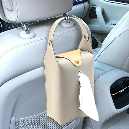 Car Tissue Holder, Large Car Headrest Hanging Tissue Box Cover, PU Leather Auto Napkin Holder, Universal Vehicle Backseat Paper Organizer for Cars Sun Visor (Grey) by Unknown