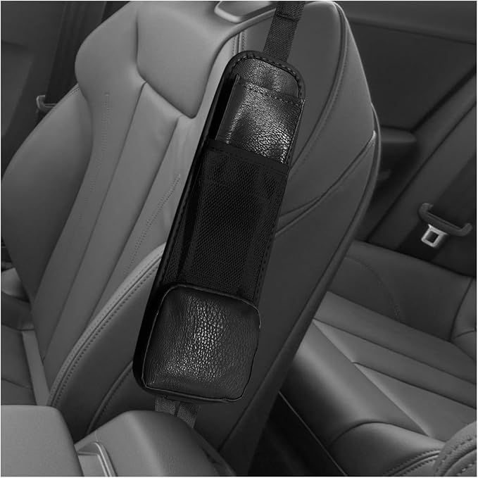 Leather Car Seat Side Organizer, Multi-Pocket Hanging Storage Bag, Front Seat Gap Holder for Phone Wallet Glasses, Universal Auto Accessories for SUV Truck RV (Black) by Unknown