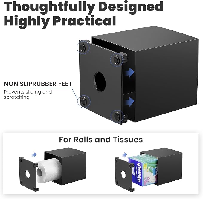 Square Acrylic Tissue Box Cover with 2 Pcs Qtip Holder Dispenser,Black | Modern decor,plastic,bathroom vanity storage organizer set,non-slip,Easy to refill,size compatibility for tissue & rolls - Image 5