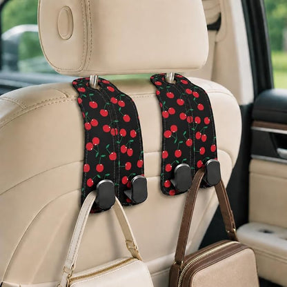 Cute Cherry Car Seat Back Storage Headrest Hooks for Purses & Bags – 2PCS PU Leather Dual Metal Hooks, Backseat Organizer Accessories - Image 5