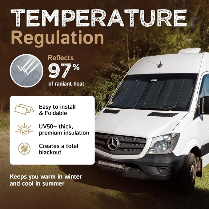 Living in a Bubble Insulated Blackout Windshield Cover for Mercedes Sprinter NCV3 & VS30, 2007-Current. Vanlife Must Have, Van Life Accessories & Essentials - Image 5