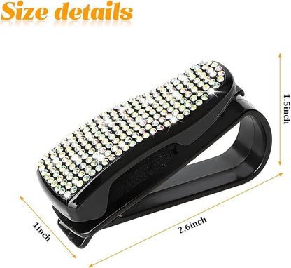 HZEL 2PCS Bling Sunglasses Holder for Car Visor, Crystal Rhinestone Sun Visor Eyeglasses and Ticket Card Mount Clip, Shiny Diamond Auto Glasses Hanger Holder, Universal for Vehicles (Multicolor) - Image 2