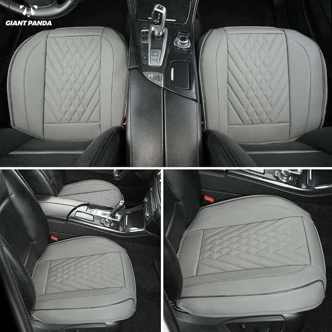 GIANT PANDA 2pcs Front Car Seat Covers Bottom Seat Covers, PU Leather Driver Car Seat Protectors Fits 95% of Vehicles, Wrapping Around The Bottom (Grey) - Image 2