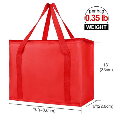 Bodaon 2-Pack Insulated Reusable Grocery Bag with Secure Top, X-Large Insulated Food/Pizza Delivery Bag, Frozen Foods Cold, Cooler Shopping Bags, Red - Image 2