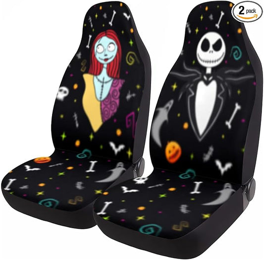 GENANY Nightmare Skellington Car Seat Covers Set of 2, Couple Breathable Front Seat Covers for Truck Sedan SUV, Movie Themed Car Accessories, Horror Gift for Women Men by GENANY