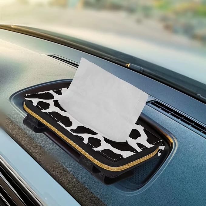Biyejit Dog Paw Cow Print 2 Pack Car Tissue Holder, Sun Visor Napkin Holder, PU Leather Backseat Tissue Case Holder for Car Decorations - Image 5
