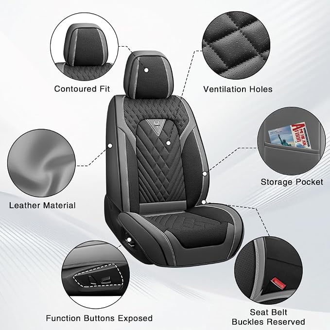 Fit for Toyota Sienna Limited Seat Covers 2014-2026, Nappa Leather, 360° Full Protection, Thick Padding & Memory Foam, Waterproof & Stain-Resistant Car Seat Cover (Standard 2 Seats,Gray&Black) - Image 6