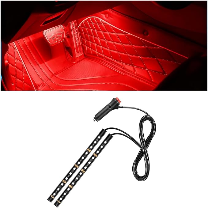 Car LED Strip Light, 12V 24 LED Vehicle Under Dash Neon Ambient Night Decor Lamp with Cigarette Lighter Plug, Automotive Interior Lighting Accessories, Universal for SUV Truck Sedan (Red) by Ywdiml