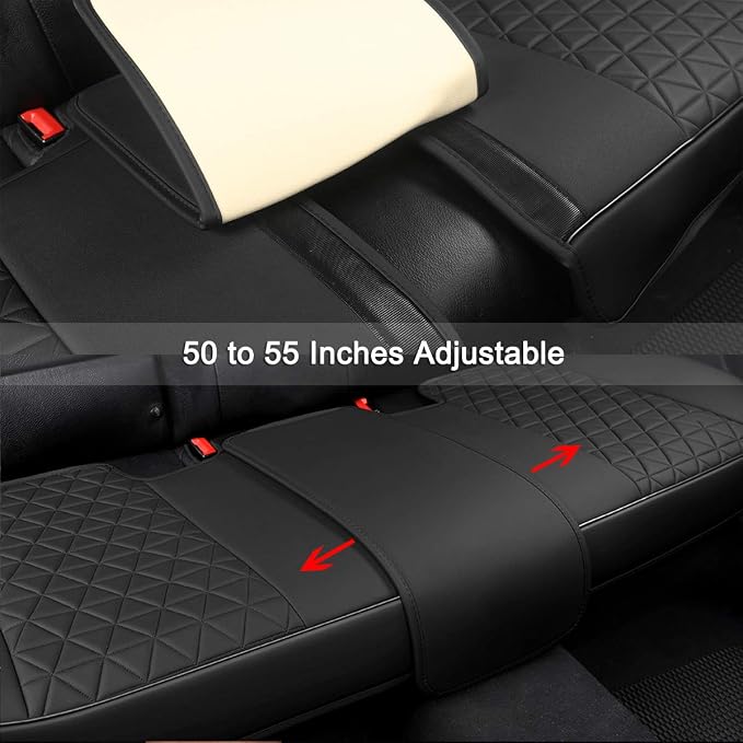 Black Panther Luxury PU Leather Rear Car Seat Cover Adjustable Length (49-55'') Back Bench Seat Protector Fits 90% Standard Two-seat Rear Row, for Seat Bottom Only, Triangle Quilted Design, Gray - Image 5