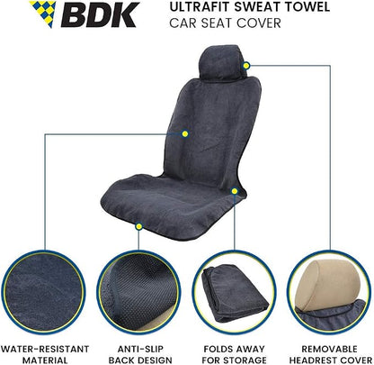 BDK UltraFit Waterpoof Car Seat Towel Cover, 2 Pack with Black Trim – Washable Sweat Seat Protector, Ideal for Gym Swimming Surfing Running Crossfit, Fits Most Auto Truck Van SUV - Image 2