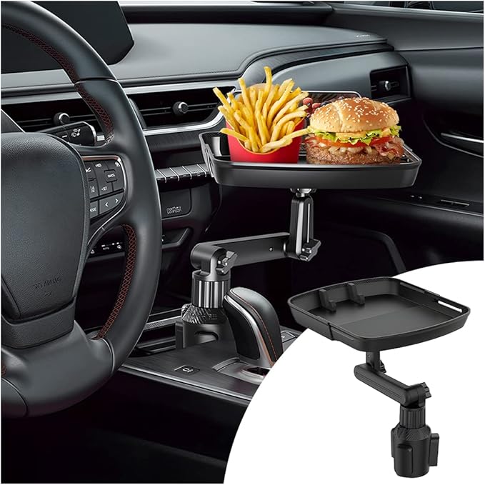 Car Cup Holder Tray Table, Cup Table Holder for Car Drink Holders Tray, 360º Adjustable with Rotating Arm Phone Slot, Non-Slip Stretchable Car Tray for Eating, Cup Table Holder for Car by AICEL