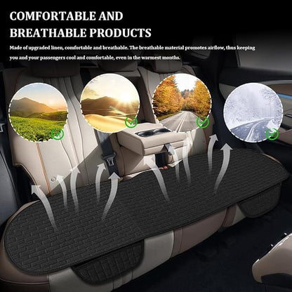 Linen Car Back Seat Cover, Car Seat Bottom Covers Protectors, Anti-Slip Automotive Long Rear Seat Protectors with Storage Pocket, Seats Back Protector for Most Vehicles (Rear Seat/Black) - Image 6