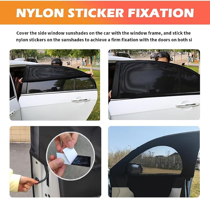 4PCS Zipper-Style Car Window Shades,Front/Rear Car Window Screens for Camping with Breathable Mesh,Upgraded Cars Shades for Side Windows for Privacy and Sun Protection - Image 6