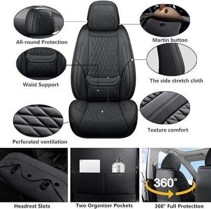 Front Seat Covers Custom Fit for Lexus ES350 2007-2026, Black | Lumbar Support, Luxury Faux Leather, Breathable, Anti-Slip, Airbag Compatible, Waterproof, Car Seat Protectors, 1 Row 2 Seats - Image 2