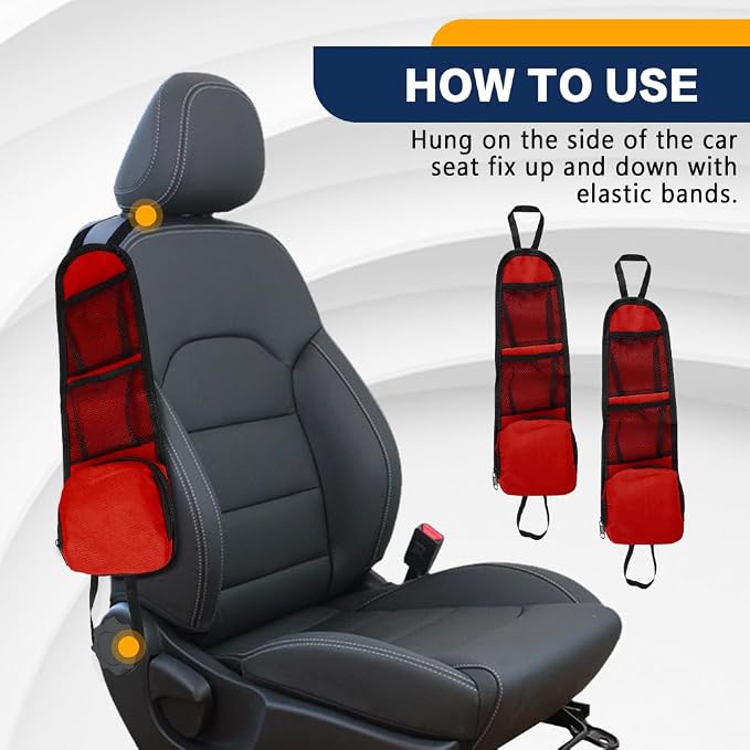 2PS Car Seat Side Organizer, Auto Seat Storage Hanging Bag, Multifunctional Vehicle Mesh Pocket Hold, Car Accessories Car Organizer Can Hold Phone, Wallet, Glasses for Most Cars - Image 6