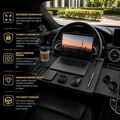 3-in-1 Steering Wheel Tray, Car Desk for Laptop, Food Tray for Eating & Work, Adjustable Car Table with Drawer & Anti-Slip Design, Multipurpose Travel Car Accessories - Image 5