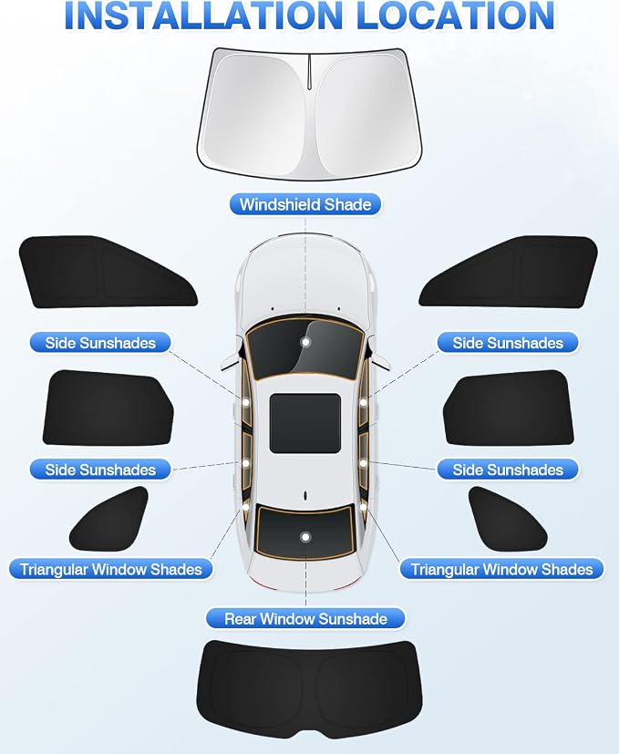 Canvcle Windshield Sun Shade for 2019-2025 2026 Chevrolet/Chevy Blazer Accessories Side Rear Window Shade Cover Sun Visor Shield Privacy Protection Keep Vehicle Cool Black 8PCS - Image 6