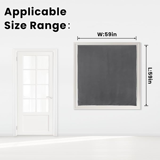 Magic Tape Stick On Curtains Window Shades Pull Down Blackout Window Cover Blackout Curtains for Bedroom No Drillng Self Adhesive Curtains No Rod Small Curtain, 59" W X 59" L, Grey, 1 Panel - Image 7