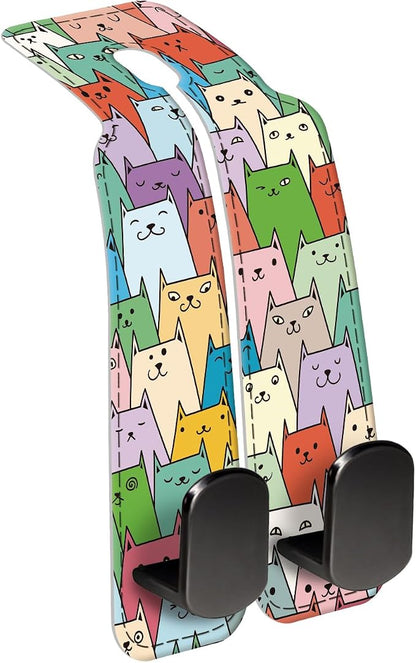 Car Seat Back Storage Headrest Hook, Premium Leather Double Metal Hook, Hanger Storage Organizer for Purse Cloth Bag, Car Interior Accessories Cute Colorful Cats by Unknown