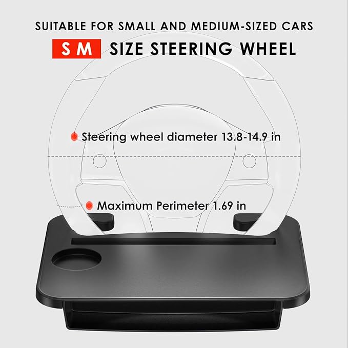 2-in-1 Steering Wheel Desk - Steering Wheel Tray Table with Seat Gap Filler Organizer | Car Food Tray for Driver | Car Desk for Laptop & Eating - Work Road Trip Essentials Accessories - Image 9