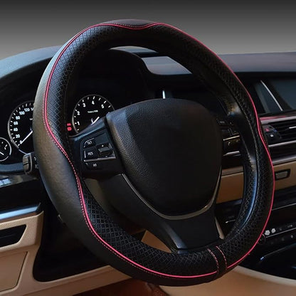 Car Steering Wheel Cover, Anti-Slip, Safety, Soft, Breathable, Heavy Duty, Thick, Full Surround, Sports Style (Black with Pink Line) by Rsept