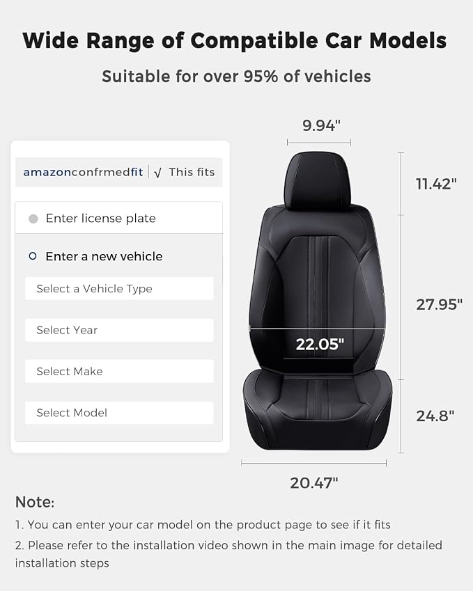 Huidasource Front Seat Covers, Luxury Faux Leather Front Car Seat Cover, Compatible with Airbags, Seatbelt Buckles, Perforation, Cooling＆Heating, Universal Fit for Most Cars, Vans, Trucks, SUVs, Black - Image 2