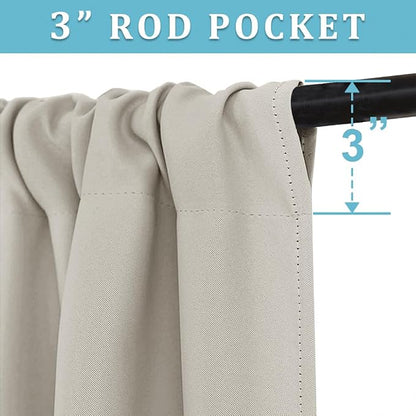 RYB HOME Short Curtains for Bedroom, Room Darkening Insulated | Rod Pocket, Summer Heat Light UV Blocking, Energy Saving, Drapes for Nursery, W34 x L48, Natural, 2 Panels - Image 3
