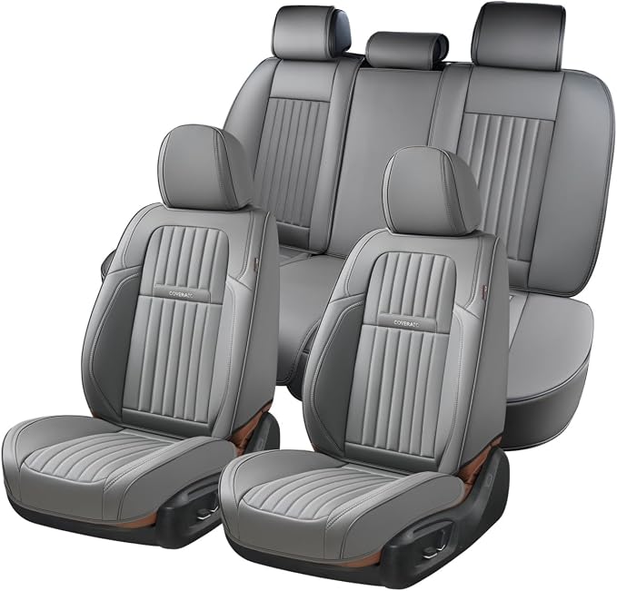 Coverado Car Seat Covers Full Set, Seat Covers for Cars,Gray Car Seat Cover, Waterproof Car Seat Protector, 5 Pieces Nappa Car Seat Cushion, Car Seat Covers Front Seats and Back Fit for Most Cars by COVERADOAUTO