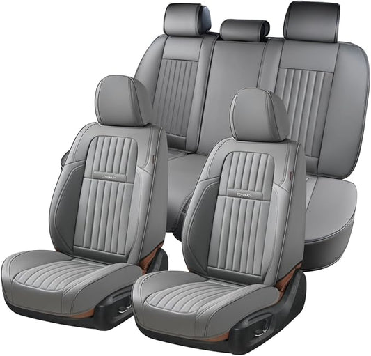Coverado Car Seat Covers Full Set, Seat Covers for Cars,Gray Car Seat Cover, Waterproof Car Seat Protector, 5 Pieces Nappa Car Seat Cushion, Car Seat Covers Front Seats and Back Fit for Most Cars by COVERADOAUTO