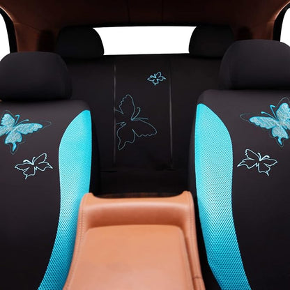 Flying Banner Butterfly car seat Covers ful Set Fashion Universal Lady Woman Female Rear Bench Back Split Colorized (Mint Blue, Full Set - Lace) - Image 8