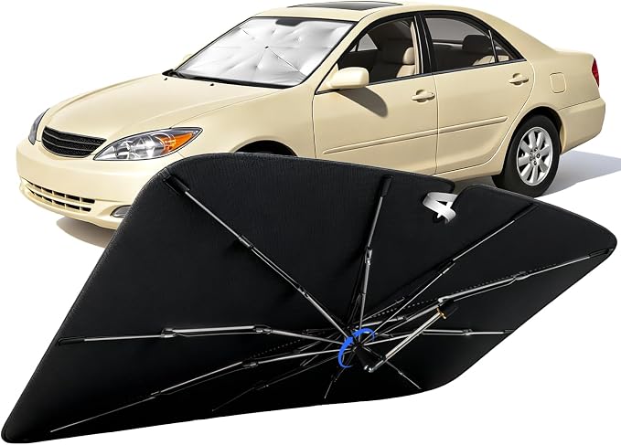 Windshield Sun Shade for Toyota Camry 2002-2006 with 360°Rotating Shaft | Custom Fit Umbrella Sunshade for UV Blocking, Interior Heat Protection, Easy Storage, UPF 50+ Cool Windshield Cover by Lonyaqui