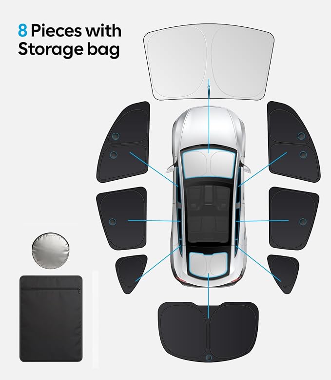 Wigoo 2026 8PC Full Set Window Sunshade for Tesla Model Y Juniper 2025-2026 | 7-Layer Cooler & Blacker, Ice-Crystal Tech, Full Set Shades With Windshield for Sun Block, Camping Accessories - Image 9