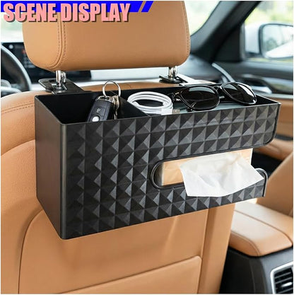 Car Back Seat Organizer, Automotive Drink Cup Holder with Hooks, Multifunctional Tissue Storage Box with Phone Holder, Vehicle Interior Organizer Accessories for Sedan, SUV, Truck (Black) - Image 6