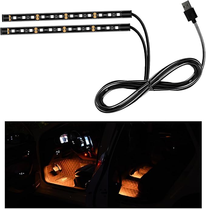 Ohleats Car LED Strip Light, 24 LED RGB Auto Interior Atmosphere Lights, USB Vehicle Under Dash Ambient Night Light Strip, Interior Decorative Lamp Lighting Kit Car Accessories (Orange) by Ohleats