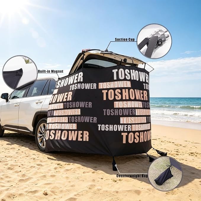 SUV MPV Tailgate Magnetic Privacy Shower Shelter, Outdoor Camping Car Trunk Attached Changing Cabana, Portable Vehicle Rear Gate Shower Room for Road Trip Overlanding - Image 5