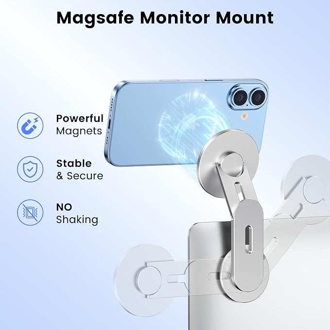 Magnetic Phone Holder for Laptop, MagSafe Laptop Phone Mount for iPhone 17/16/15/14/13/12 & All Phones, 180°Adjustable, Magnetic Phone Holder for Tesla Monitor (Silver) - Image 3